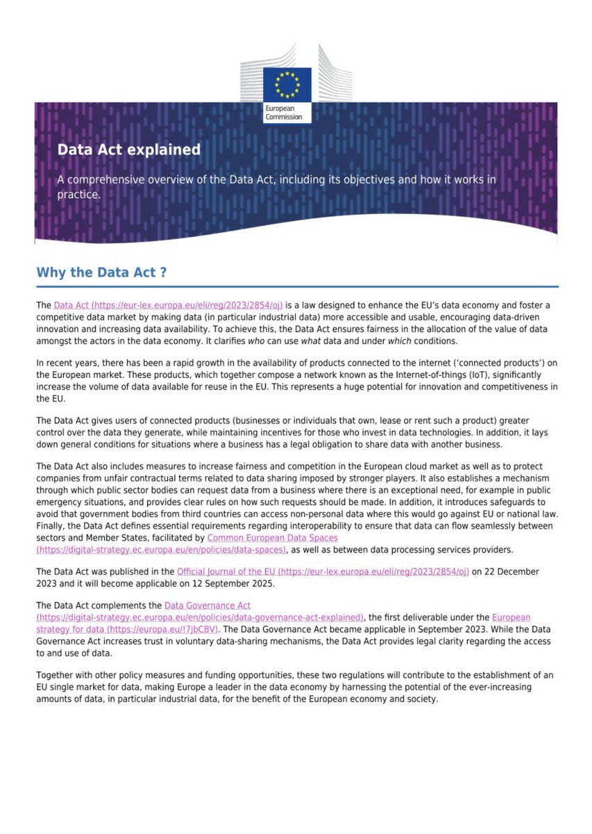 Data Act explained 
A comprehensive overview of the Data Act, including its objectives and how it works in practice
See lnkd.in/e2gb-Hcb.