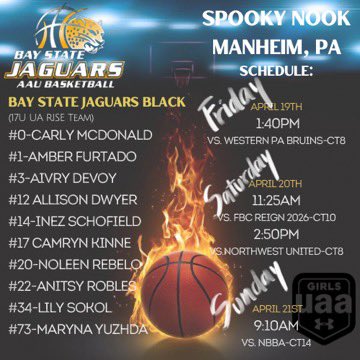 Bear12Carly's tweet photo. Here is my tournament schedule for this weekend!! @LaurieBollin @BayStateJags 
@JagsRecruiting @ty477 https://t.co/gXKRUBz3OW