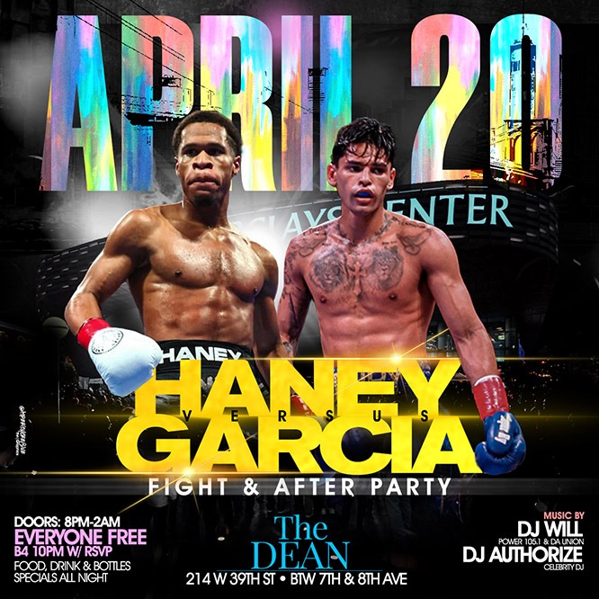 areyouvipevents's tweet photo. THIS Saturday!!!! April 20th the biggest fight &after party Devin Haney vs Ryan Garcia at
@thedeannyc W 39th St btw 7th n 8th Ave from 8pm to 2am. Everyone free b4 10pm with rsvp https://t.co/gaSe99HINo MORE INFO AT: https://t.co/vrwefOCLSb
@areyouvip
#areyouvip #areyouvipevents https://t.co/0QVQPzM2oD