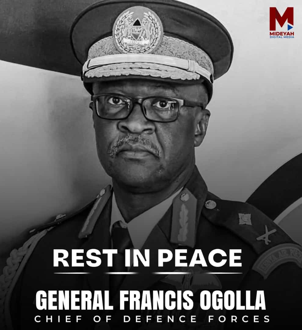 We are deeply saddened by the news of the passing on of @kenyacdf Genera Francis Ogolla and 9 other military officers in an aircraft crush. Our condolences to the family of the departed soldiers. The General was steadfast and upheld integrity and astuteness in his service.