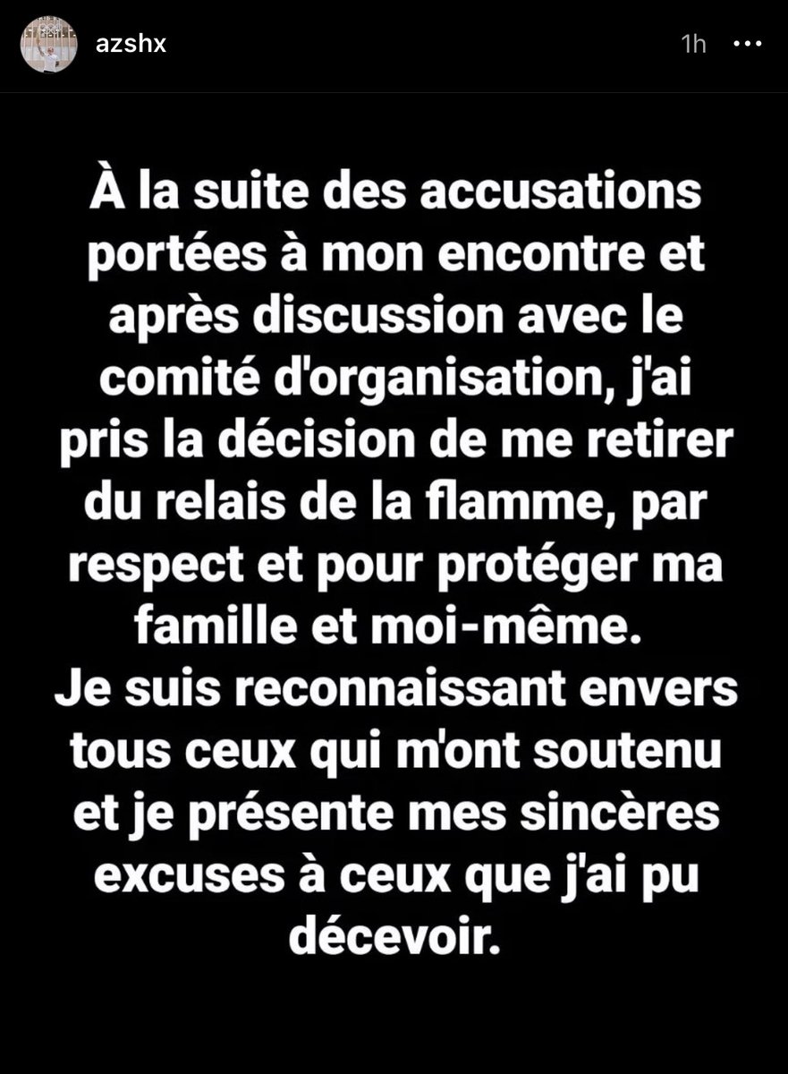 🚨🇫🇷 FLASH I #Baptiste, connu pour la vidéo « t’es pas net Baptiste », ne portera finalement pas la flamme olympique, suite à plusieurs accusations d’internautes lui reprochant d’avoir envoyé des messages à caractère sexuel à des mineures. Une jeune femme avait aussi anonymement