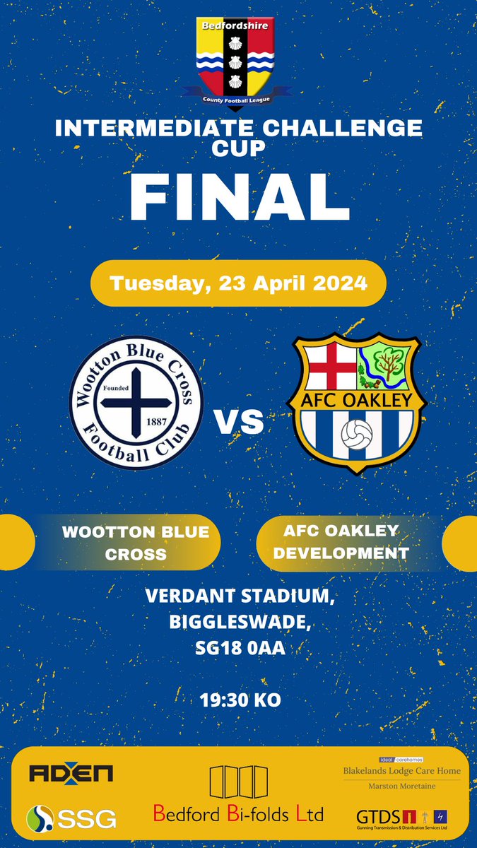 Huge game coming up early next week as our Development Team take on @BlueWoottonMens in the County Cup Final. The match will be played at Biggleswade United's Verdant Stadium on Tuesday 23rd April and we hope to see plenty of faithful Oaks across to cheers the lads on! COYO 💙