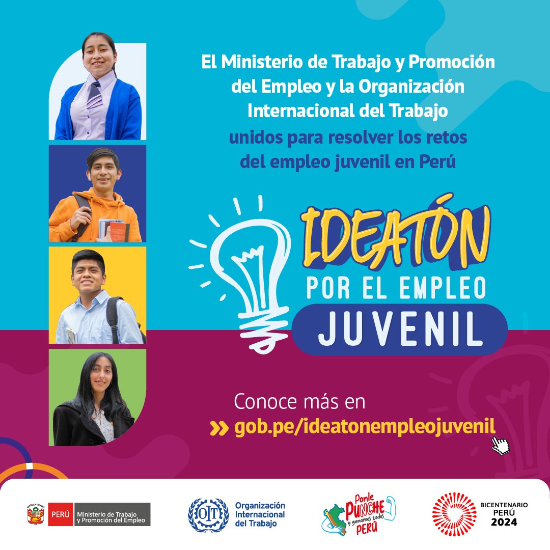 💪🇵🇪 Junto con la @OITAndina lanzamos la #IdeatónPorElEmpleoJuvenil, una iniciativa que busca motivar la participación de jóvenes en espacios de diálogo donde puedan reflexionar y proponer sus ideas para enfrentar los retos del empleo juvenil en Perú ▶️ gob.pe/ideatonempleoj…