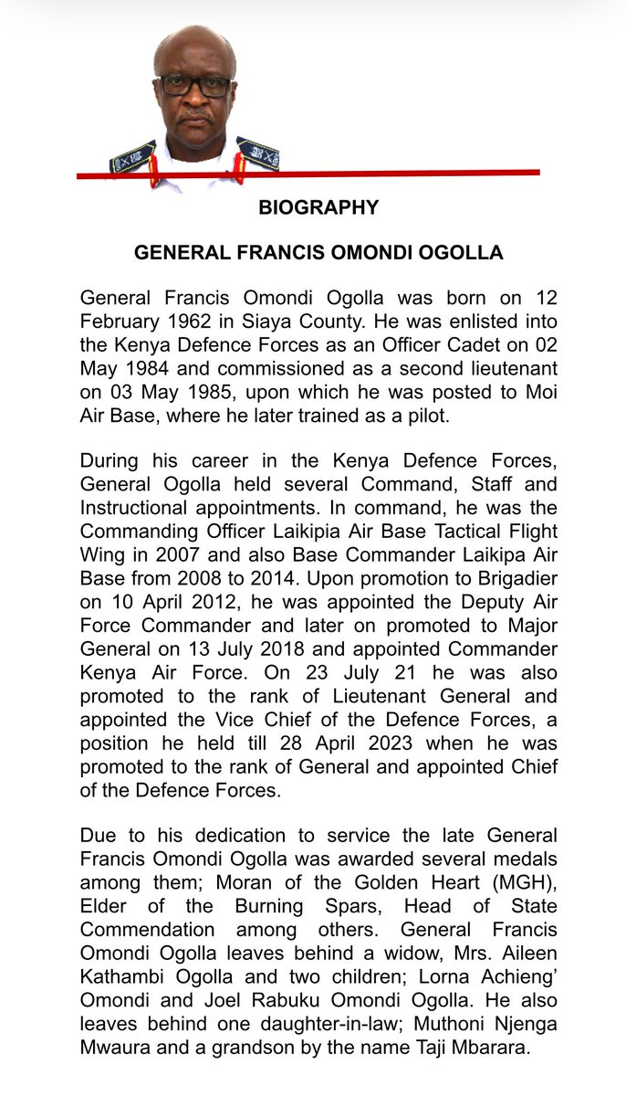 The life story of General Francis Omondi Ogolla....