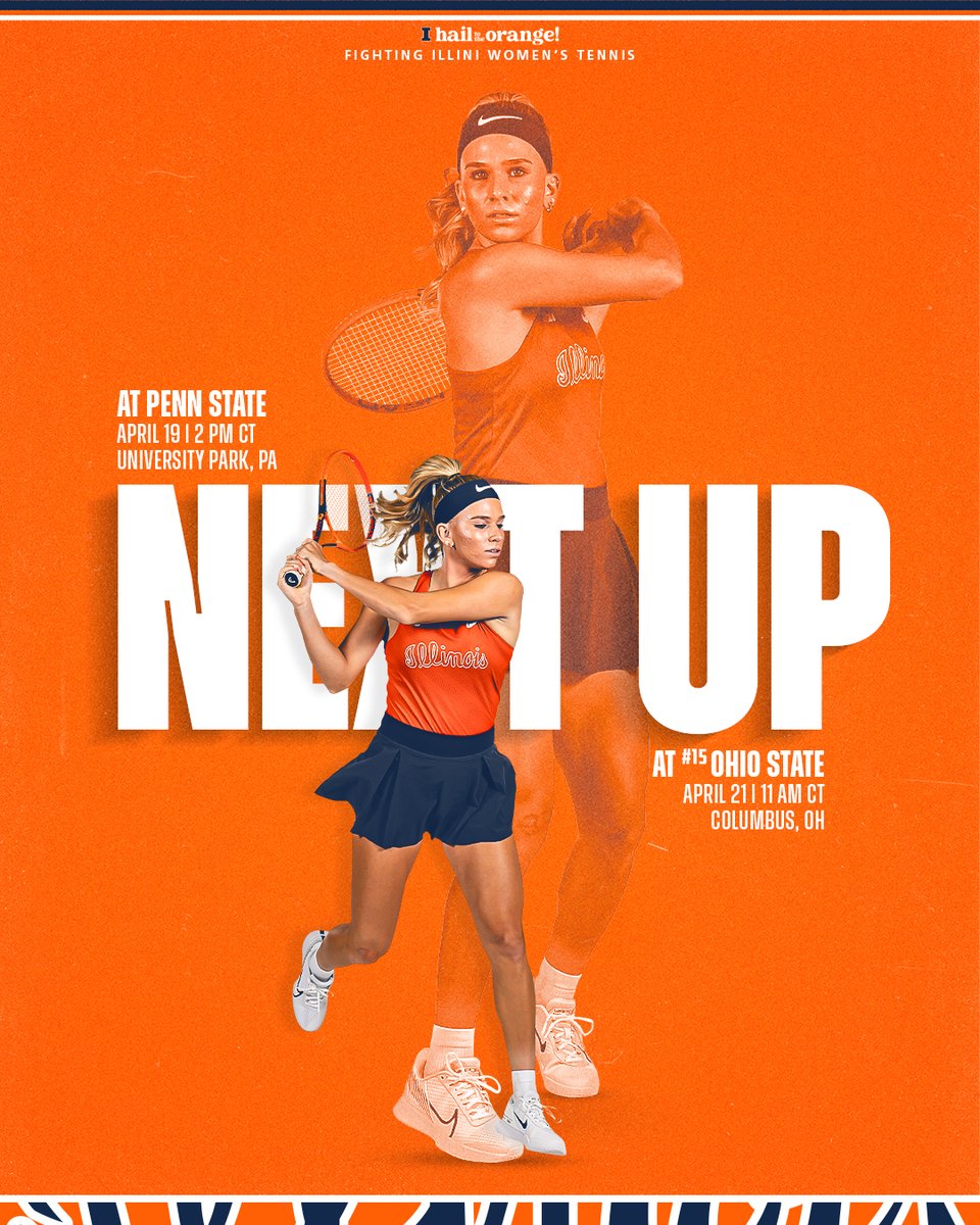 IlliniWTennis's tweet photo. Final weekend of the regular season

🆚 Penn State // No. 15 Ohio State
📍 University Park, PA // Columbus, OH

#Illini | #HTTO https://t.co/5gxuF7KdOw