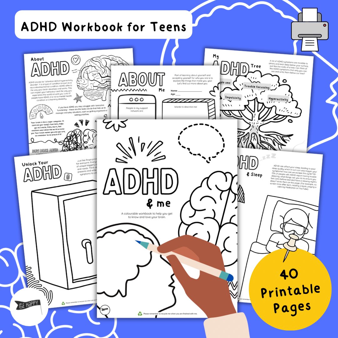 behappyresource's tweet image. It’s live! 🌟 Our comprehensive #ADHD workbook for pre-teens, teens and young adults. Helping young people get to know and love their brains 🧠 40 pages of self-discovery activities, mindful prompts, management tools and so much more! ⬇️
Behappyresources.co.uk