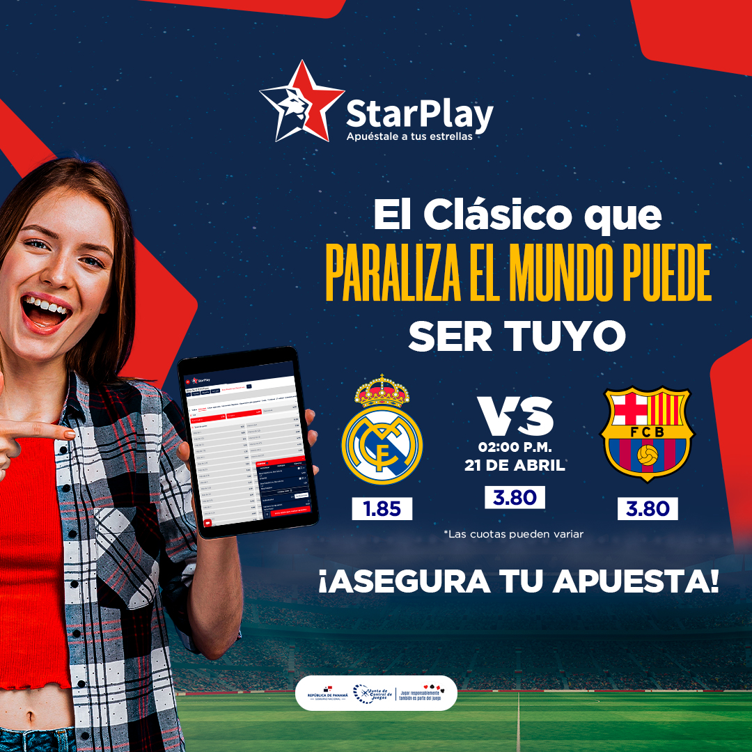 📅 Quedan 2 días para que sientas la emoción a flor de piel. Juega desde ahora y prepárate para ser una estrella.​💫 Entra ya a StarPlay.pa​ #ApuéstaleATusEstrellas #StarPlay #LaLiga #ElClásico #RealMadrid #Barcelona #Apuestas #ApuestasDeportivas #Fútbol #Panamá