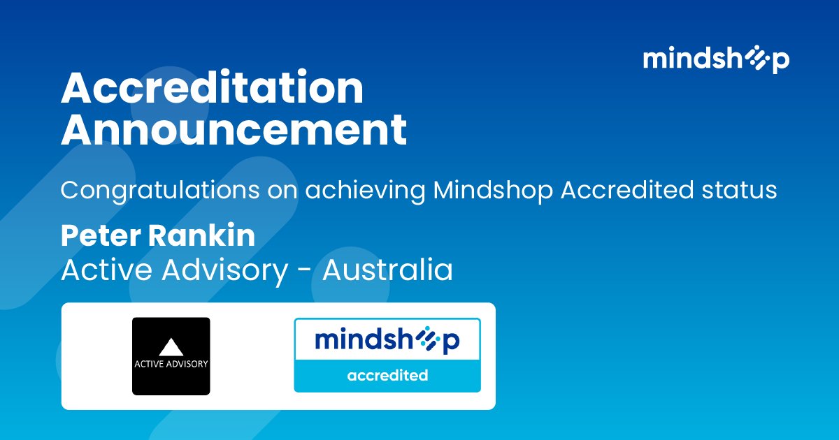 Congratulations Peter Rankin, Active Advisory, Australia on completing the required courses & requirements to be recognised as Mindshop Accredited.

 A great achievement, well done Peter!

#mindshopaccredited #themindshopway #problemsolver #businessstrategy #businessadvisor