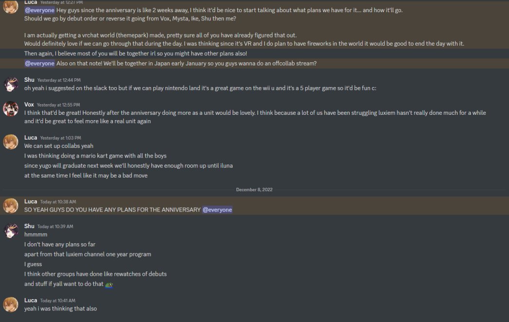 insight__0's tweet photo. Interesting that Luca complained to Raziel about his genmates (except Shu), but when the Nijifest convo came up, SHE'S the one who's quick to insult Shu *peep her edited messages btw*, and egg Luca on to shit-talk Shu, which Luca doesn't do because he cares about his genmates. https://t.co/qBlAx3pu5I