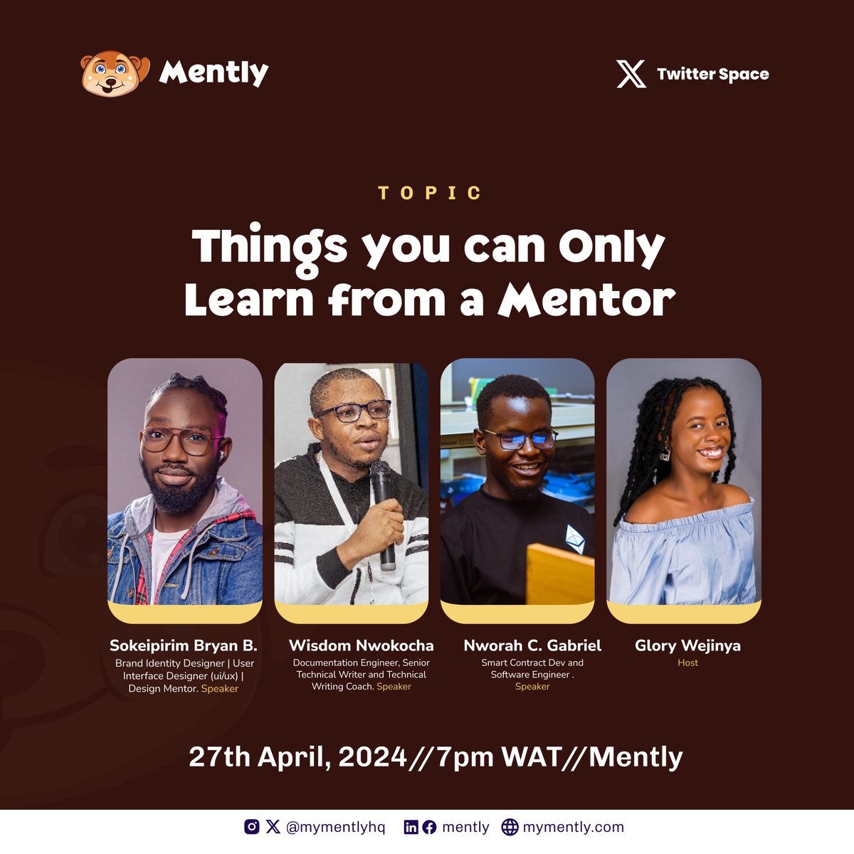 Mark your Calendars for April 27th, as we dissect this exciting topic; Things You Can Only Learn from a Mentor. Join @Joklinztech, @bryanbenibo and @NworahGabriel as they reveal thought-provoking secrets you can only get from mentors Set a reminder: x.com/i/spaces/1OwxW…
