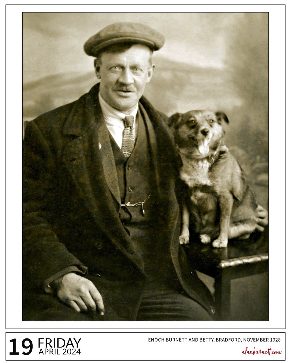 This studio portrait of my grandfather, Enoch Burnett, was taken in November 1928. Enoch will have been 51 years old and working as a window cleaner in Great Horton, Bradford. He is joined in this portrait by his dog, Betty, who, according to family legend, 'was a good ratter'.