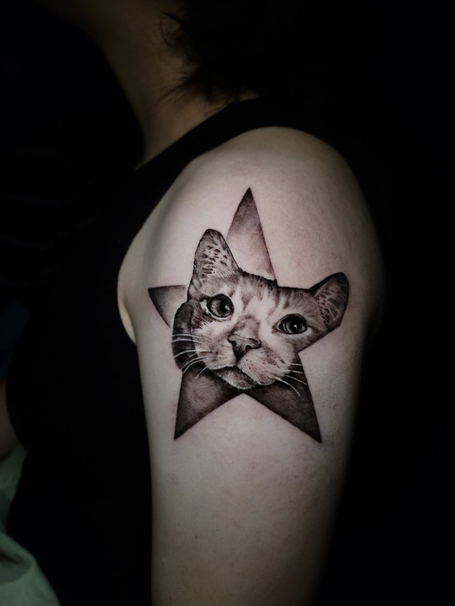 Just did a little starstruck kitty portrait. See? I don't only do horror tattoos.