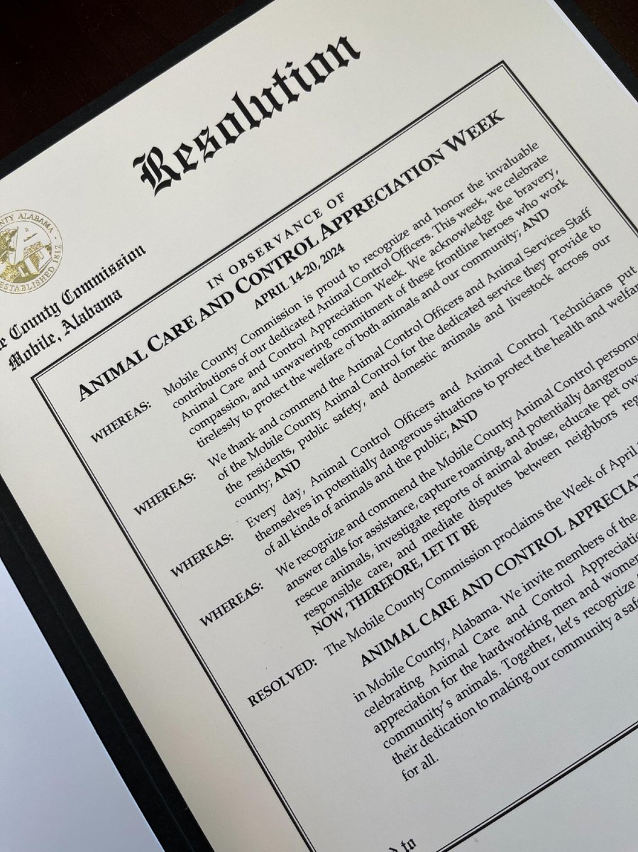 Mobile County Commission is proud to recognize and honor the invaluable contributions of our dedicated Animal Control Officers. From April 14-20, 2024, we celebrate Animal Care and Control Appreciation Week. We acknowledge the bravery, compassion, and unwavering commitment of ...