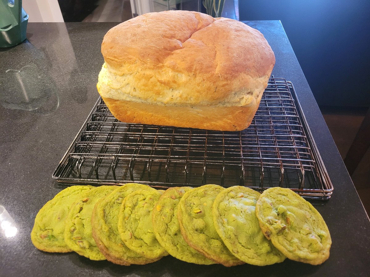 Had an idea so I just went with it...potato and dill bread, and pistachio cookies. Gotta get my bake on! #yyc #baking