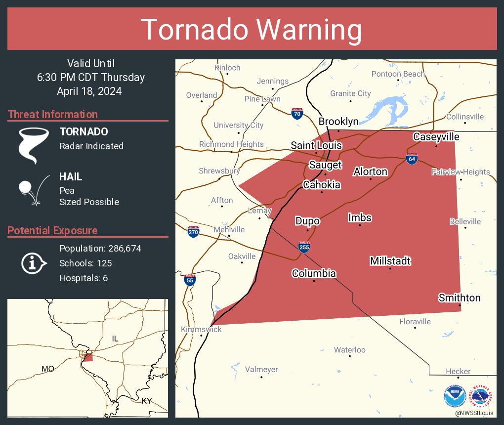 Tornado Warning including Saint Louis MO, East Saint Louis IL and Cahokia IL until 6:30 PM CDT