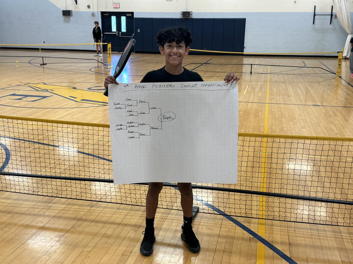 EmsHpe's tweet photo. HUGE shout out to Bryan today for rolling through some tough competition to claim the singles pickleball victory today in 4th period. #MissilePride https://t.co/tLKw27QI4x