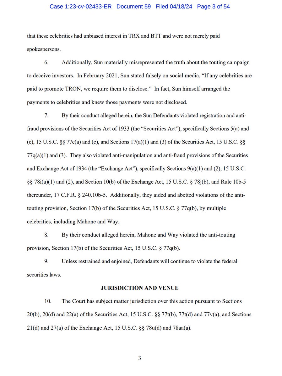 Now that Mango Markets Avi Eisenberg has been convicted for market manipulation, it sets up the stage for Justin Suns (Tethers current largest partner/money launderer), for market manipulation himself. The SEC just filed an amended complaint. Justin Sun is another Sam…