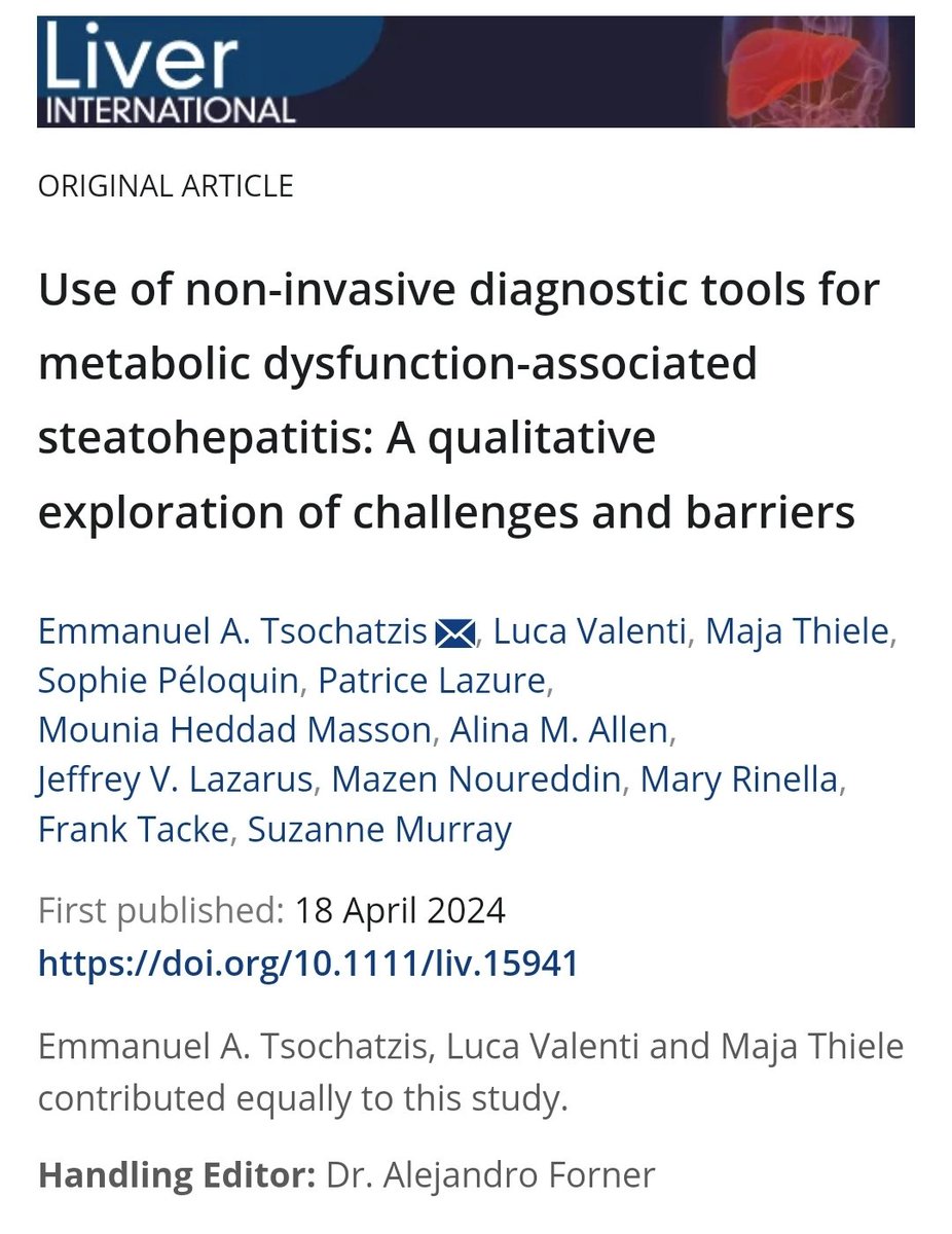 JUST OUT in time for #WorldLiverDay 'Use of non-invasive diagnostic tools for metabolic dysfunction-associated steatohepatitis: A qualitative exploration of challenges and barriers' onlinelibrary.wiley.com/doi/10.1111/li… #LiverTwitter