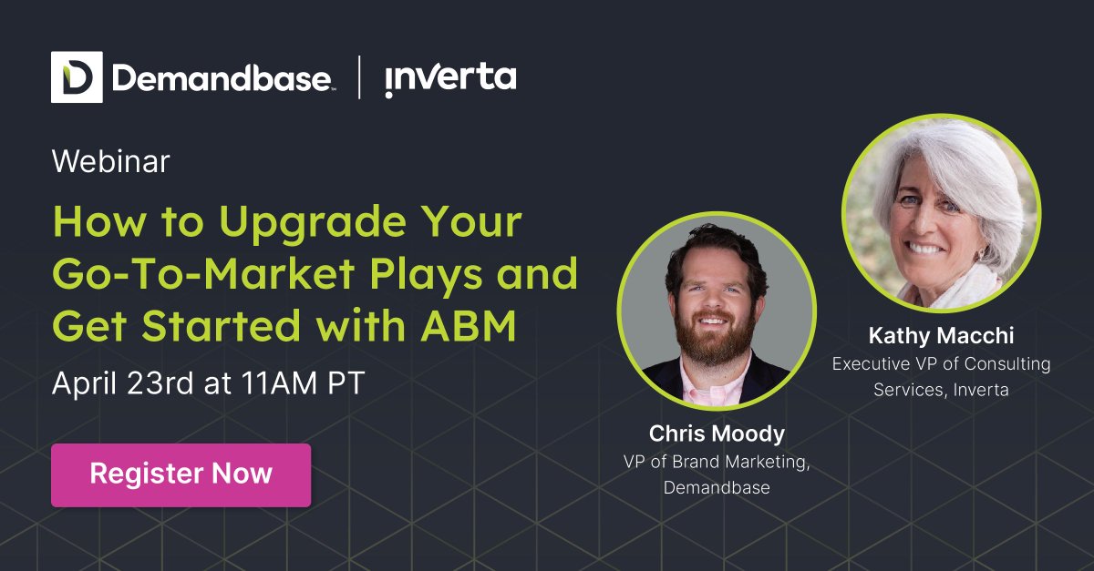 📈 Ready to elevate your go-to-market strategy? Don't miss our upcoming webinar led by GTM experts Kathy Macchi, Executive VP of Consulting Services at Inverta, and Chris Moody, our VP of Brand Marketing.⭐ Save the date for 4/23 and register now: bit.ly/4aRl4Ar