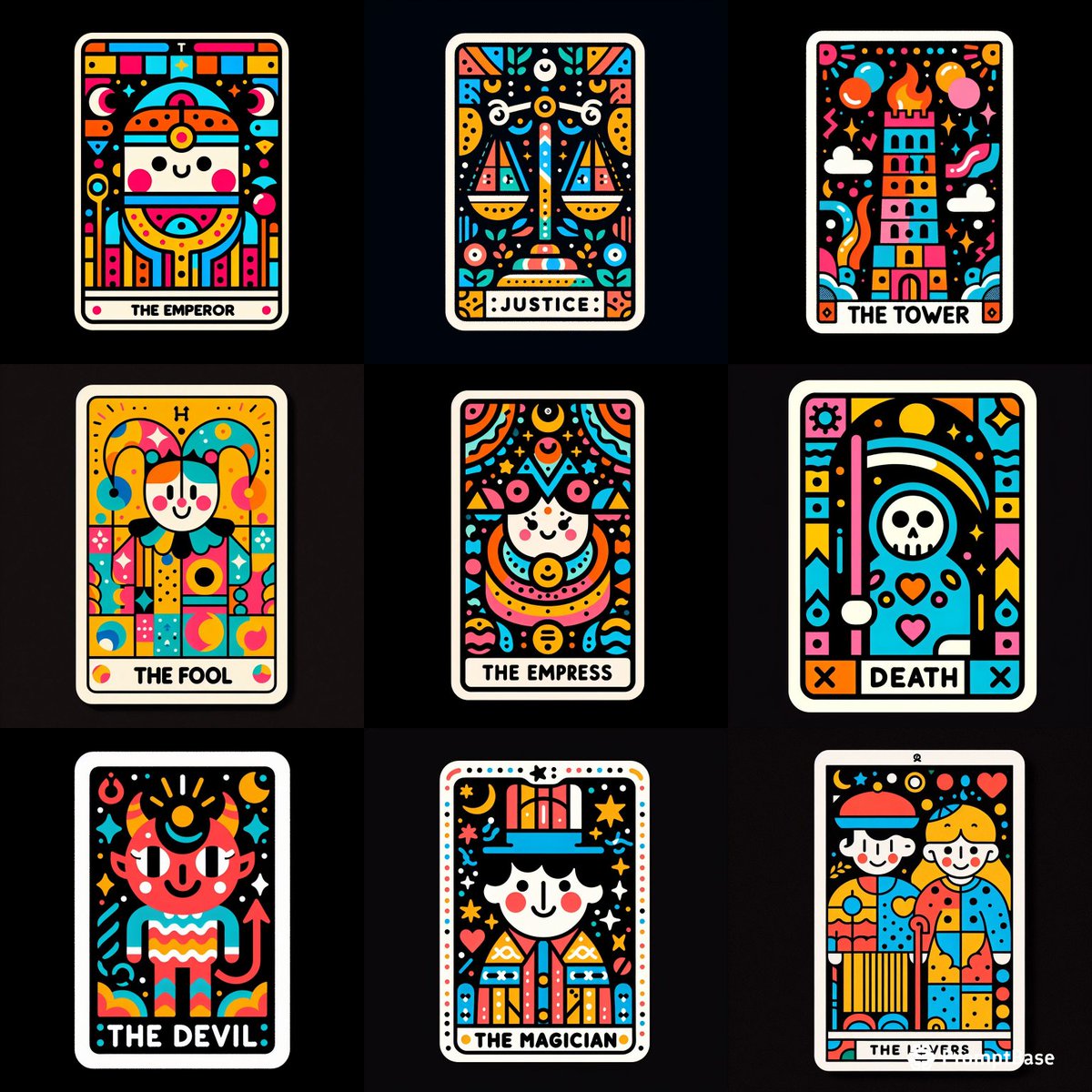 Cute Colorful Tarot Cards by promptfactor using #dalle 🌈🔮