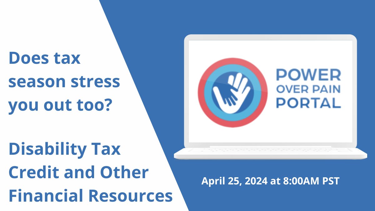 Don't miss @PowerOverPain_'s webinar on 'Disability Tax Credit and Other Financial Resources', this April 25th at 8am PST.

➡️Register free now at ow.ly/6a1W50RfteV

#FinancialResources #DisabilityTaxCredit #WebinarAlert #PainManagement #ChronicPain #DisabilitySupport