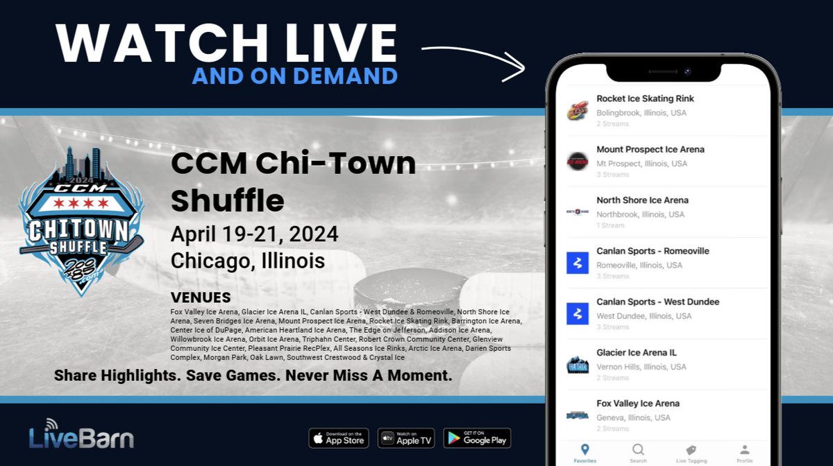 The CCM Chi-Town Shuffle, presented by Premier Ice Propects & 200x85, begins tomorrow in Illinois! 🏒 Can't make it to the rinks? We are streaming games throughout the weekend. Watch live or on-demand for 30 days, and don't forget to submit your highlights! 🎥