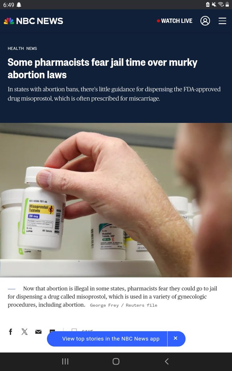 Who wants to read about the woman denied medication for her miscarriage because the Walgreens pharmacist didn't wanna get wrongly prosecuted for aiding an abortion? No wonder medical professionals are fleeing these garbage states. 🤭 nbcnews.com/health/health-…