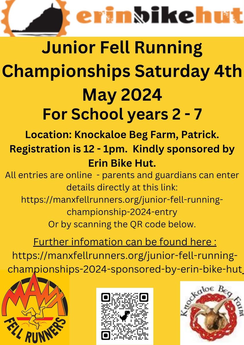 🏃🏿‍♂️ 🏃🏼‍♀️ Junior Fell Running Championships! 🏃🏻 🏃🏿‍♂️ Parents and guardians can easily enter online using the following link or the QR code on the updated poster attached : manxfellrunners.org/junior-fell-ru…