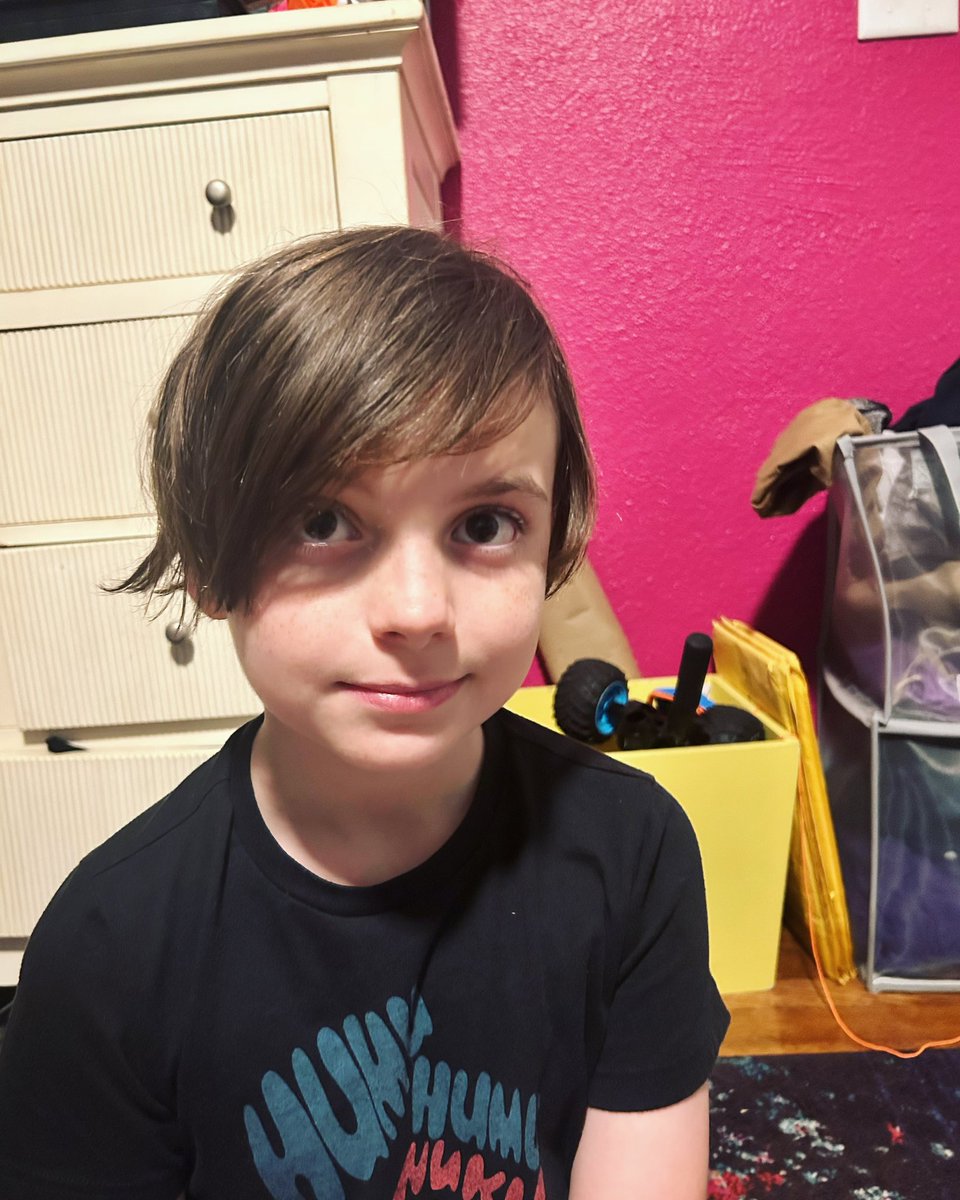 When your kid gets an early aughts emo haircut and suddenly ages 5 extra years 😭😭😭 #riverdollyrot #thedollytot #thisisgrowingup