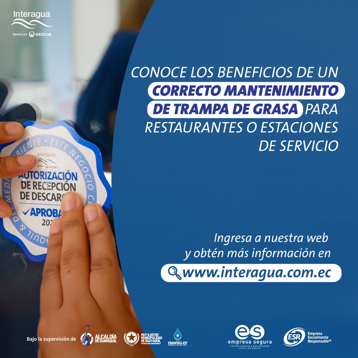 📣Te invitamos a conocer todos los beneficios que te brinda tener una trampa de grasa instalada en tu local comercial. 💧Conoce más detalles en el siguiente link hubs.li/Q02tnQCM0 . . #Interagua #LoBuenoFluye