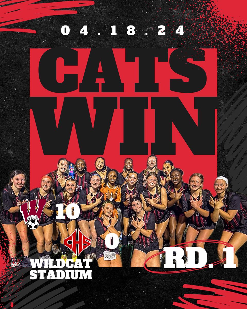 Cats get a sweet win over the Cairo Syrupmakers 10-0. Ladies advance to the Sweet 16 of the GHSA State Playoffs. Goals by Chloe Roberts (2), Samira Eldawi (2), Anna Turner (2), Maddison McGehee, Lynn Thompson, Lauryn Mitchell, & Kelsey Holland. #GoCats #WeCARE @WHSAthletics_