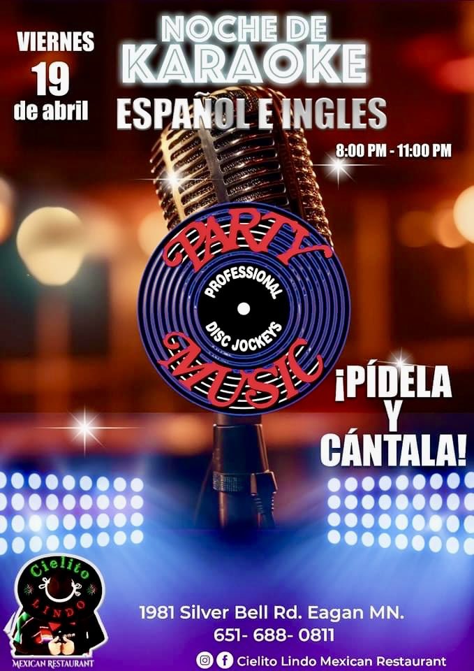 Karaoke night! English, Spanish, we have it all! 
Drink specials and amazing eats!
#karaoke #foodie #FoodieLife #cielitolindo #eagan #twincities #music #friends #love