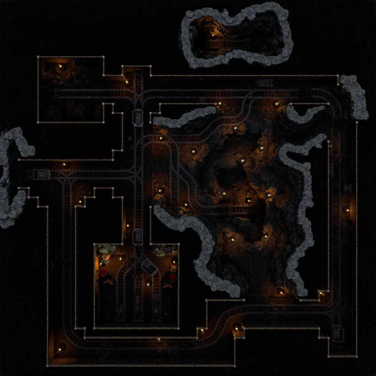 Arch_Novarias's tweet image. Day 615 - Tomorrow I'll try a simpler hallway map which extends the map from a little while back where the goblins first broke through the dwarven guardhouse. Grid Size 42x42 #dungeonalchemist #dnd5e