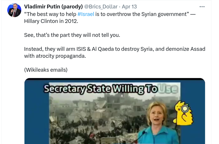young_ryn's tweet photo. [18APR2024THU1610PST][cc:][@Chaidy] 
[#AlexNhe][@alexd2q1], my Syrian friend from 1979 [#Berkeley] complained that [#Assad] killed 500,000 with [#ChemicalWeapons]; I told him that he would have done the same if he were in Assad's shoes...

- - - 
@Brics_Dollar @KremlinRussia_E https://t.co/w4avKD028M