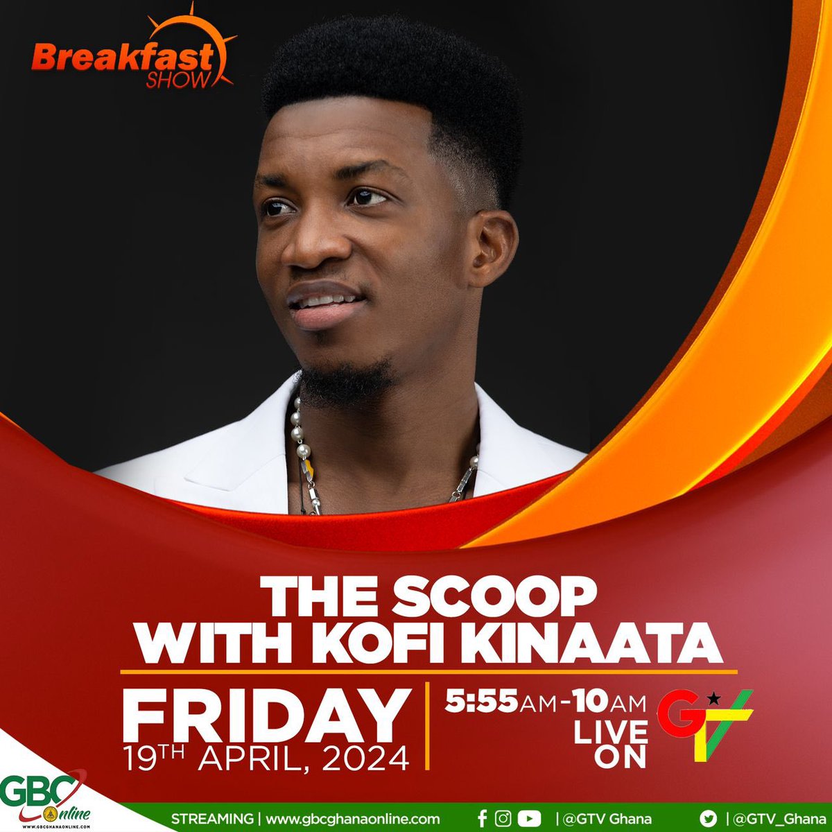 Catch me Live on GTV. The Scoop this Friday morning. #EffiakumaBrokenHeart #KofiOOKofi 🙏🏾🔥 #TeamMooove