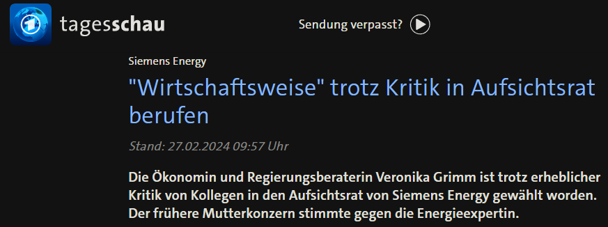 Ob die Aussagen von Frau @GrimmVeronika zum Thema Atomkraft stimmn oder nicht, ist mittlerweile zweitrangig.

Durch ihre Verbindungen zu #Siemens Energy ist ein Geschmäckle dabei. 
Sie hat sich und den Wirtschaftsweisen keinen Gefallen damit getan. #Grimm