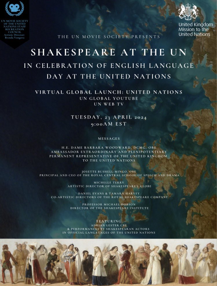 🌍 Our Director Prof. Michael Dobson will be part of the star-studded lineup for this event on Shakespeare’s birthday, broadcast on the UN’s Youtube account. 🌎