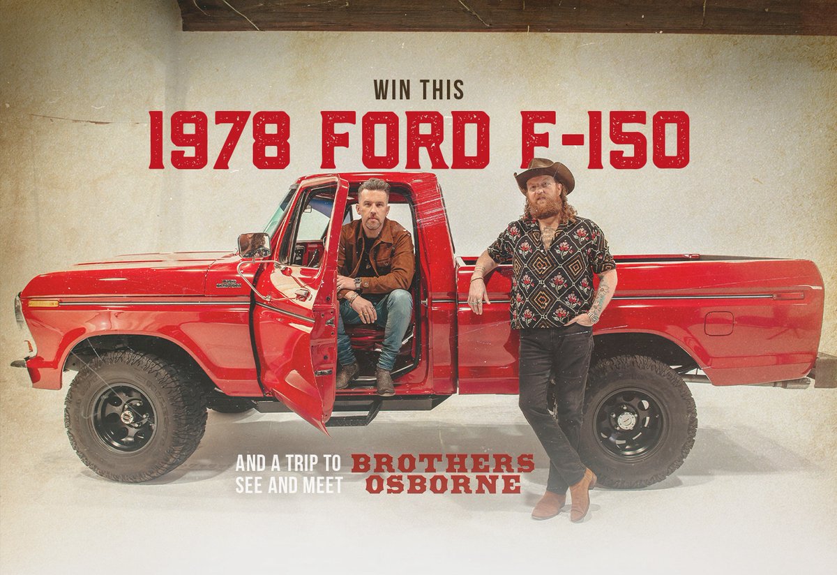 ✅ Win a custom 1978 Ford F-150 ✅ Meet @brothersosborne ✅ Attend the #MightAsWellBeUs tour It might as well be you who wins this incredible giveaway! Brothers Osborne is surprising one lucky winner with all of the above. 🤝 Enter to win: bit.ly/1Cbrothers