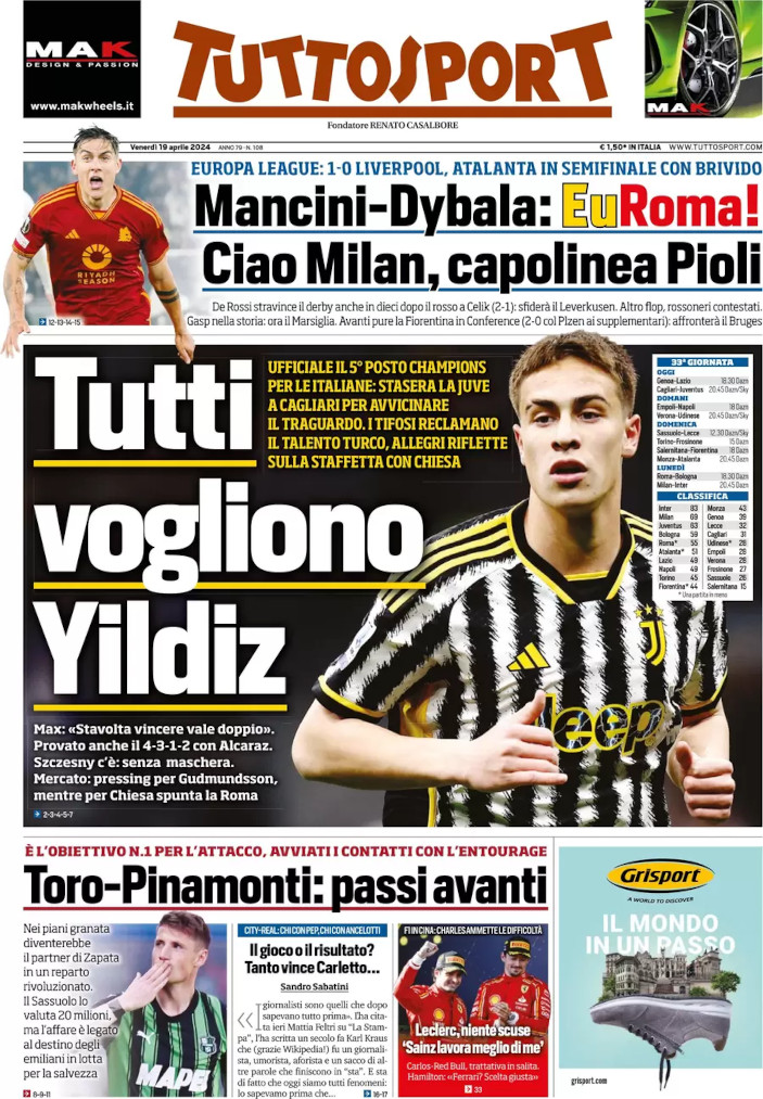 Friday's Italian #Calcio headlines in English football-italia.net/todays-papers-… #ASRoma #ACMilan #Atalanta #LFC #Fiorentina #Juventus #Napoli #FCIM #Lazio #RomaMilan #ASRACM #AtalantaLiverpool #ATALIV #FiorentinaViktoriaPlzen #UEL #UECL #SerieA #SerieATIM