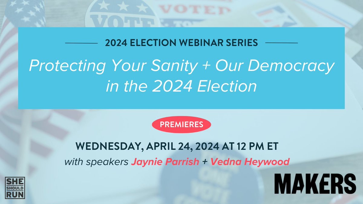 More than two-thirds of American adults aren’t happy with how our democracy is working. Want to create solutions? Join @SheShouldRun + @MAKERSWomen for a webinar on April 24 to learn how: buff.ly/4aXfrko