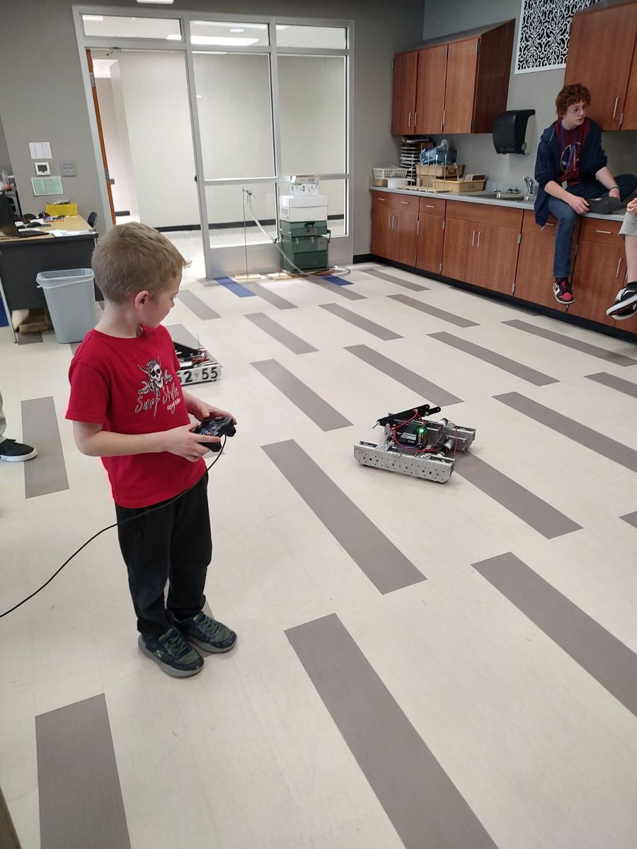 Mrs. York's class was able to visit the Middle School STEM room and see their robots and Parker was able to drive one!