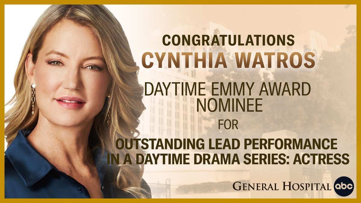 GeneralHospital's tweet photo. Please help us congratulate @watroswatros on her @DaytimeEmmys Nomination for Outstanding Lead Performance in a Daytime Drama Series: Actress! 👏👏👏 #DaytimeEmmys #GH #GeneralHospital https://t.co/cxvpFv7mDe