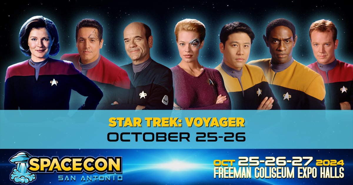 “That’s quite the crew you got there!” The crew of STAR TREK: VOYAGER is beaming into Spacecon San Antonio for two stellar days October 25th and 26th at the Freeman Expo Halls in San Antonio. All photo ops and autographs are on sale now at SpaceconSA.com