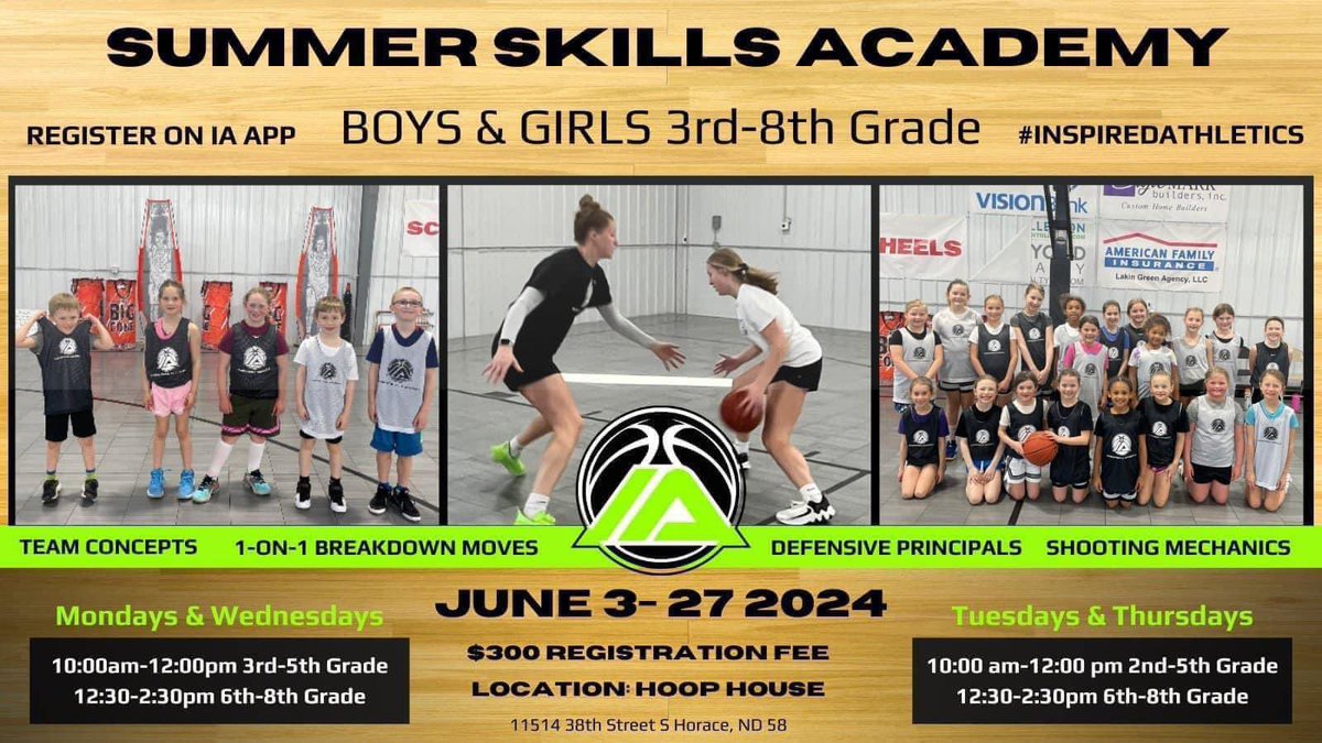Summer 🏀 is almost here! We are holding a Summer Skills Academy starting June 3 for all 3rd-8th grade athletes. Registration is now open on the IA app. #InspiredAthletics
