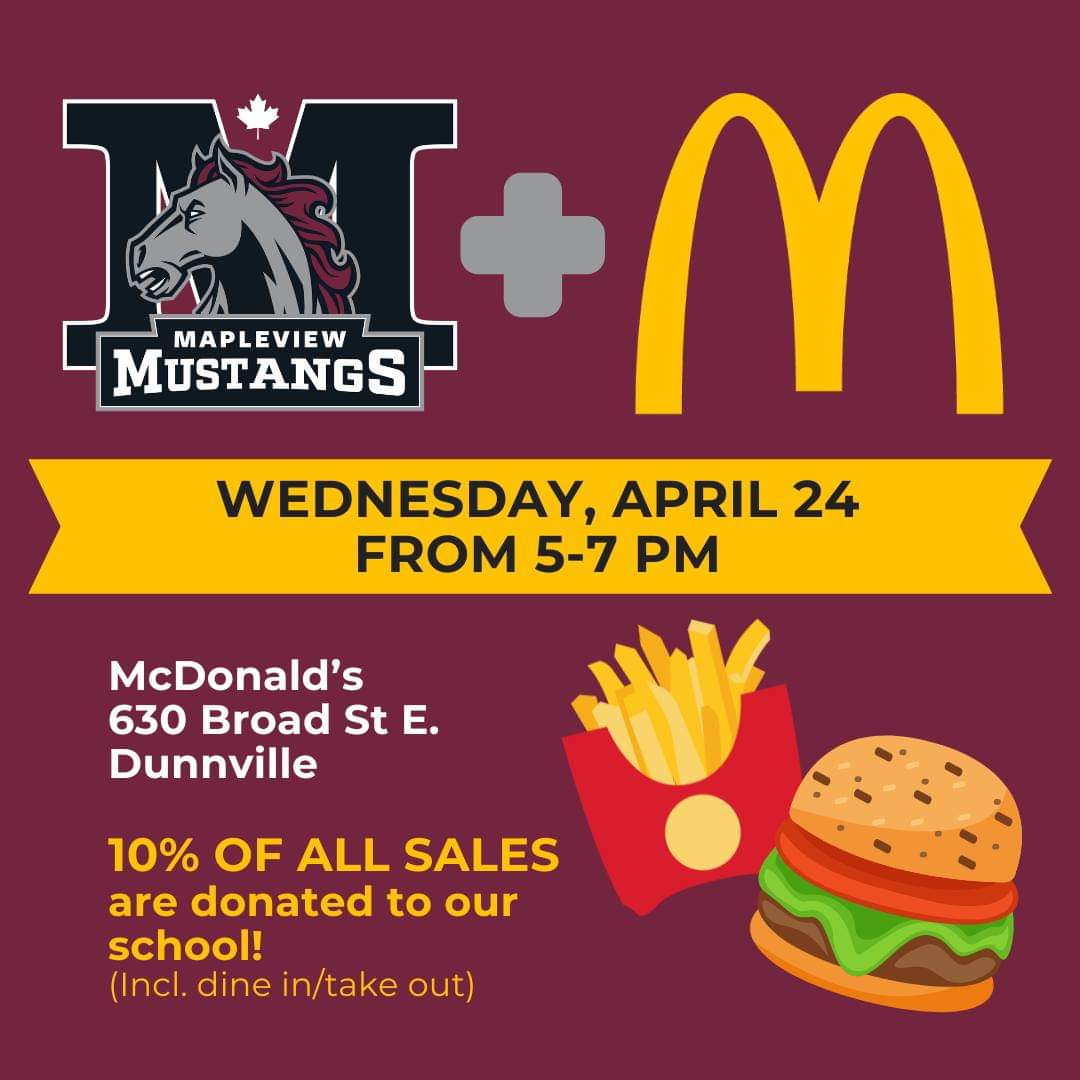Mustangs, don't forget to add this special night to your calendars. It’s coming up quickly! 🍔🍟
<a href="/M_Mustangs_/">Mapleview Elementary School</a>