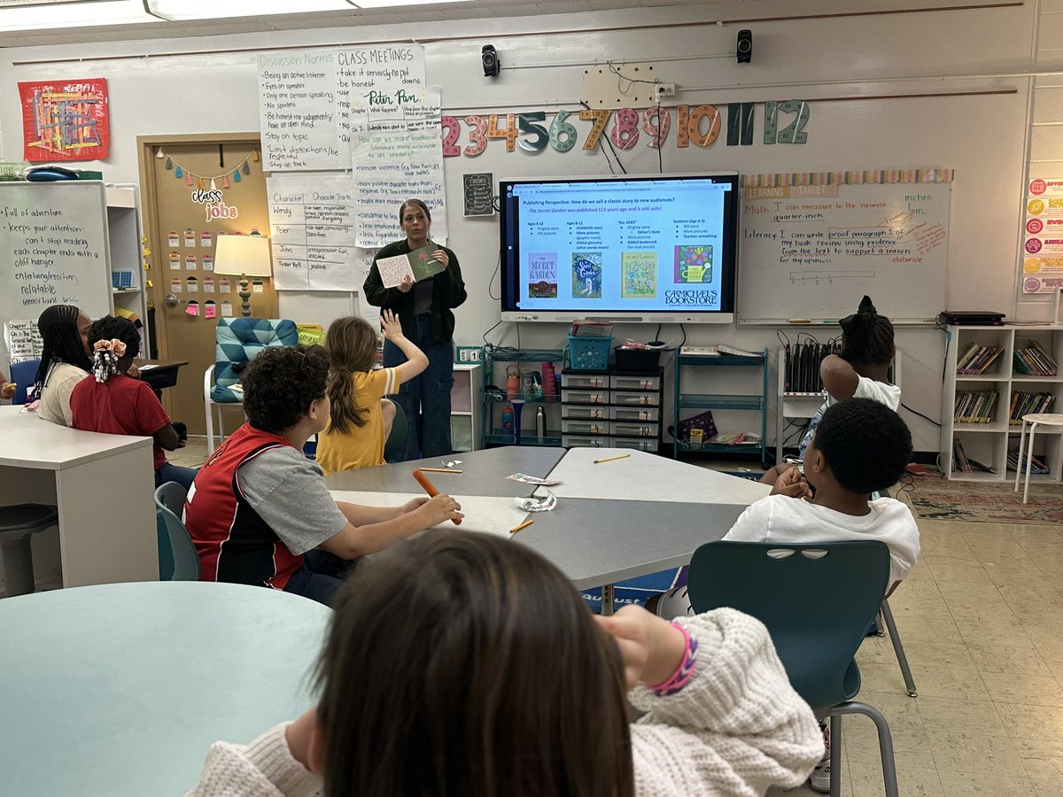 We were so lucky to have @carmichaelsbook come visit to help us with our current PBL project and discuss ways in which publishers have adapted traditional literature to make them more accessible. Thank you for the real world connection and your expertise! @JCPSDL