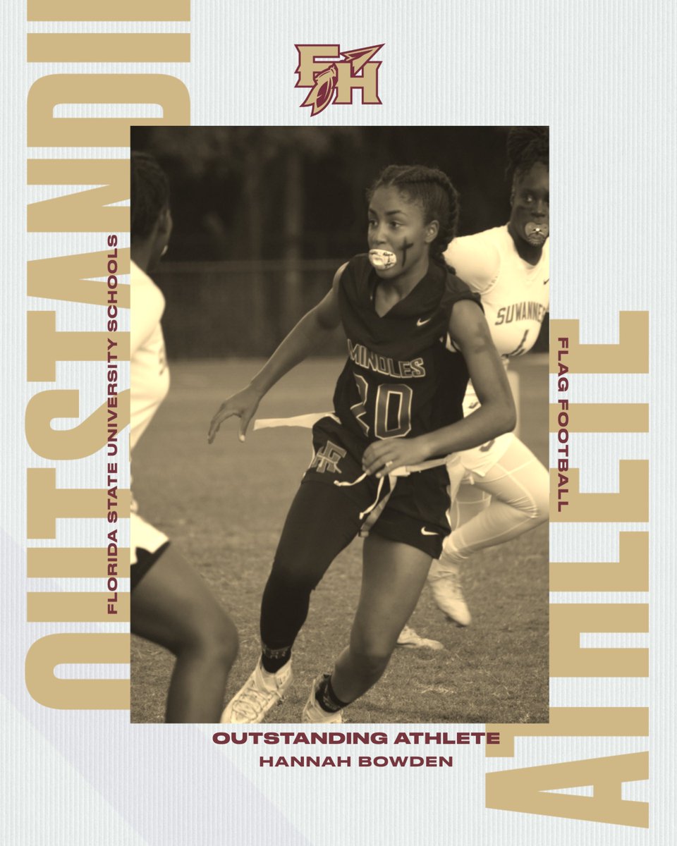 Good Evening, Noles! Please help us recognize our outstanding flag football athlete, Hannah Bowden! Hannah led the defense in flag pulls in the FHSAA Regional Quarterfinals over Suwannee, and the team has yet to allow any points at home this season. Hannah! You are amazing!