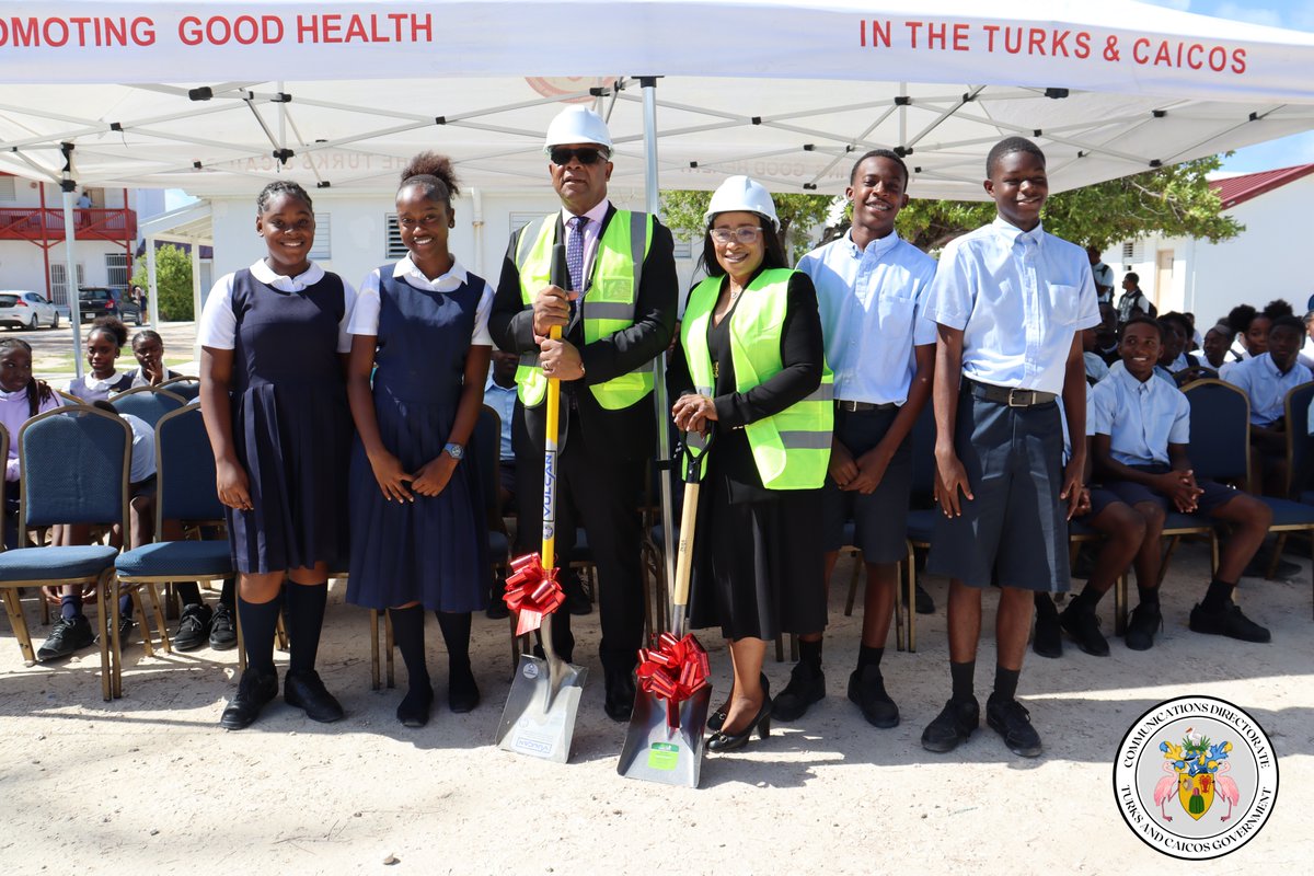 Premier Misick, Cabinet Ministers and colleagues from the House of Assembly, including Speaker of the House Hon. Gordon Burton, confidently participated in the groundbreaking ceremony for the Drainage and Site Works at H.J. Robinson High School.