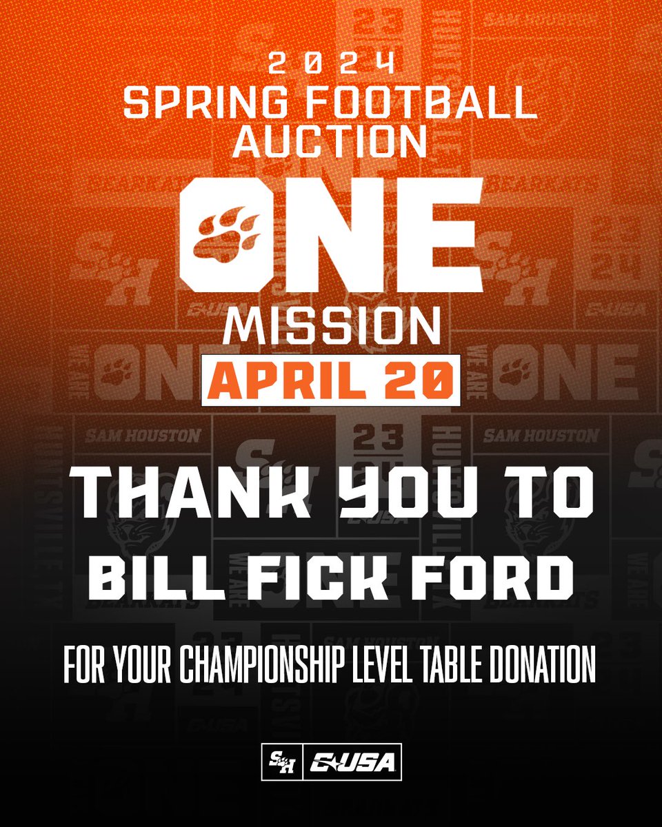 A major thank you to Bill Fick Ford their table donation at our upcoming Football Auction! Saturday will be a great day in Huntsville! Get a first look at the 2024 edition of your Kats at our Spring Game in Bowers Stadium at 11:00am. #EatEmUpKats