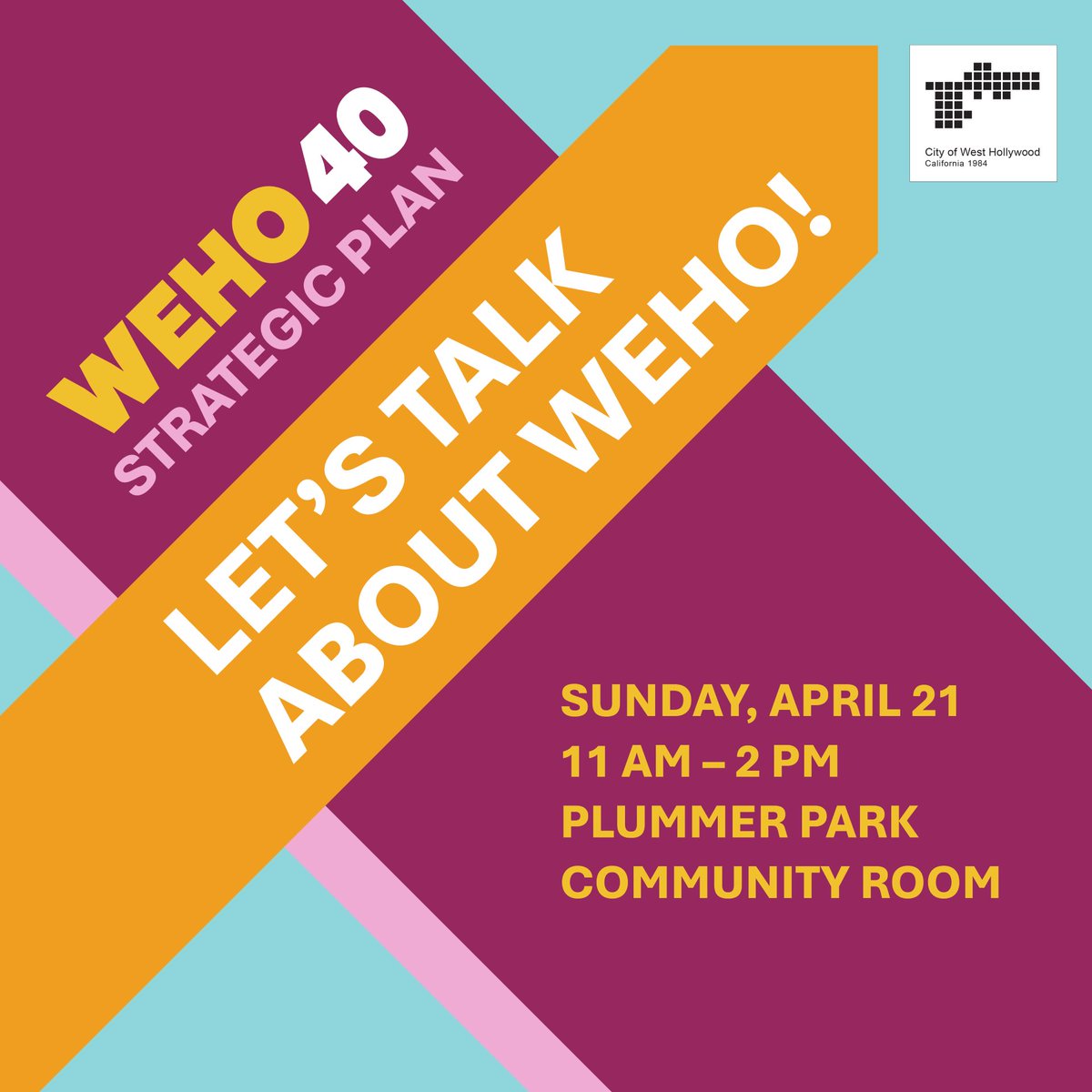 Join us on Sunday from 11 AM-2 PM for 'Let's Talk About WeHo,' an event aimed at gathering feedback as part of our next citywide strategic plan! 🌟 Enjoy live entertainment and free food, and share your ideas to help us envision our City's future! More: go.weho.org/3Q3WnJq